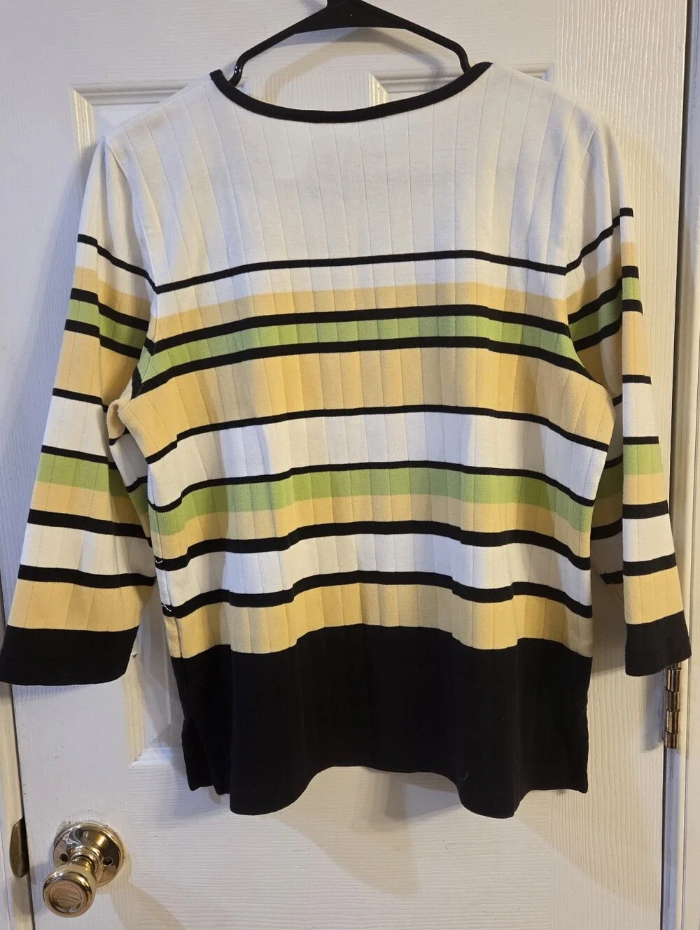 Alfred Dunner Petite Women's Square Neck Striped Knit Top Size PM 3/4 Sleeve